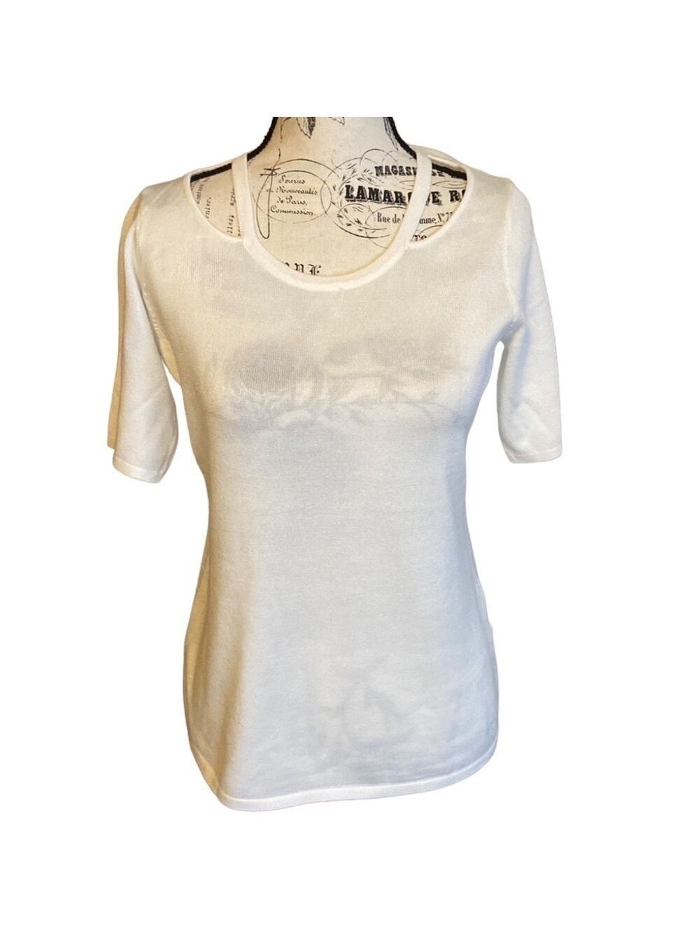 Catherine Malandrino Short Sleeve Sweater Cut Out Accent Ivory Size S N…